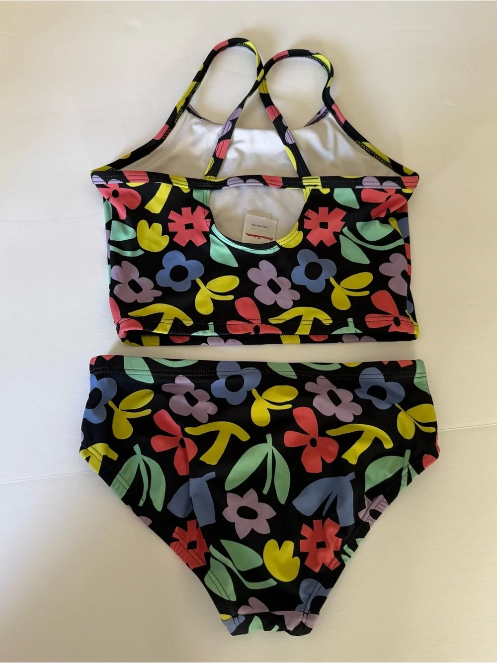 Hanna Andersson Two-Piece Swimsuit Color: Florals on Black, Size 8 / 130 CM